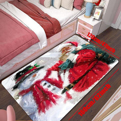 1pc Santa And The Snowman Pattern Area Rug Merry Christmas Pattern Floor Mat