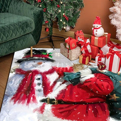 1pc Santa And The Snowman Pattern Area Rug Merry Christmas Pattern Floor Mat