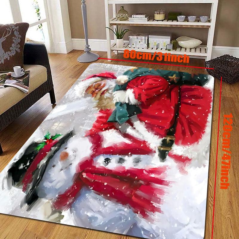 1pc Santa And The Snowman Pattern Area Rug Merry Christmas Pattern Floor Mat