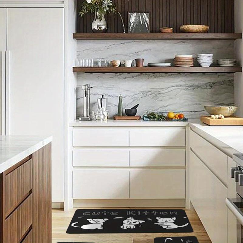 Soft Cat Print Kitchen Rug Anti Fatigue Non Slip