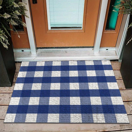 Plaid Loop Velvet Entrance Doormat Anti-fouling Floor Mat