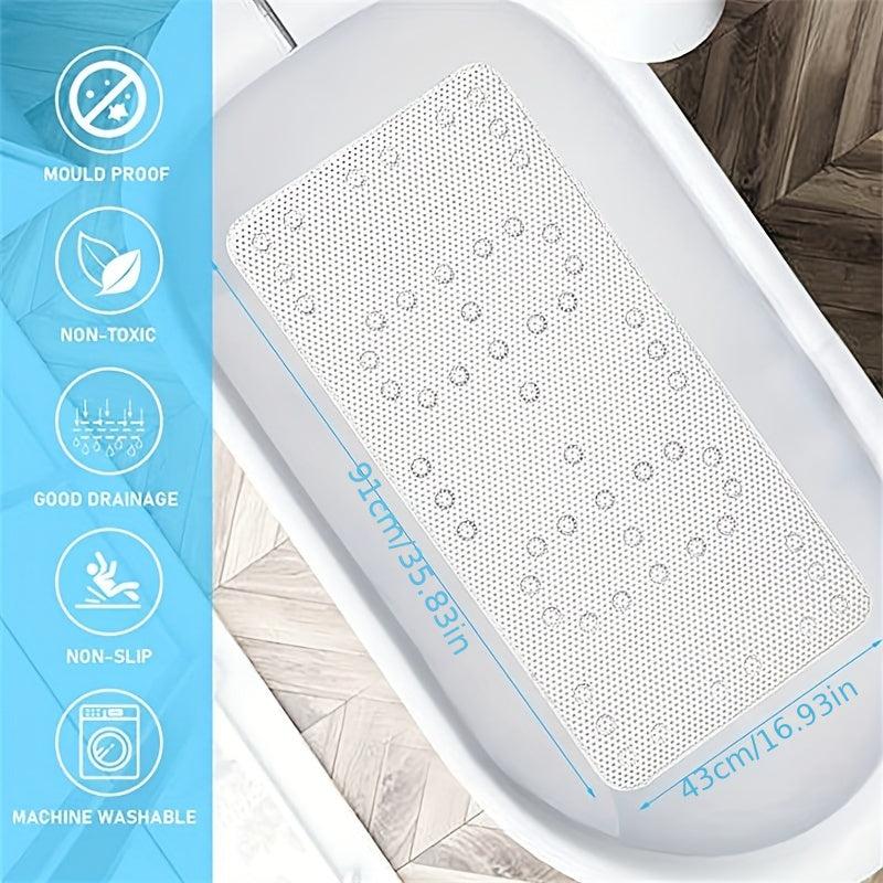 Shower Stall Mat with Drain Holes, Suction Cups, Machine Washable