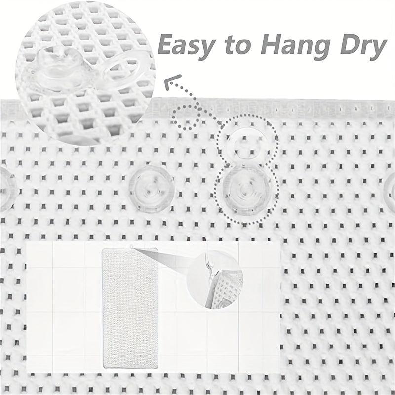Shower Stall Mat with Drain Holes, Suction Cups, Machine Washable