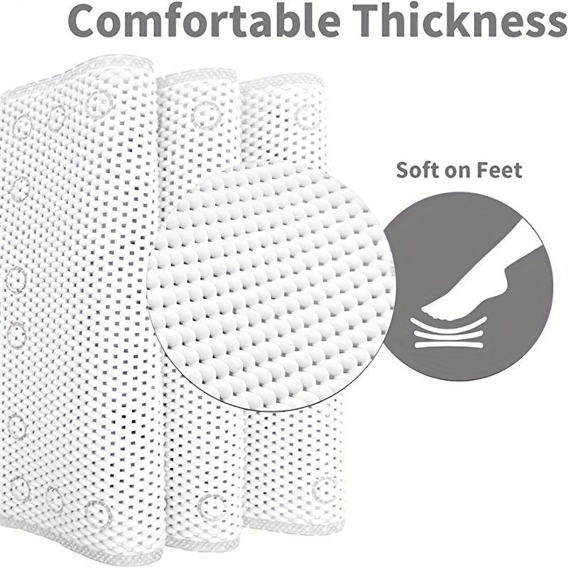 Shower Stall Mat with Drain Holes, Suction Cups, Machine Washable