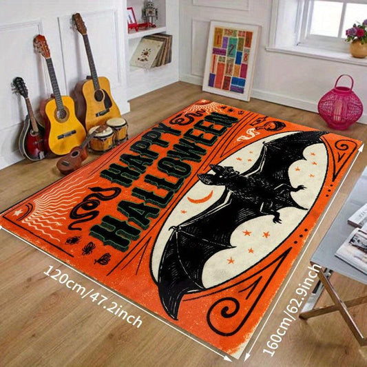 Happy Halloween Winged Bat Flannel Kitchen Rug - Vintage Gothic Decor
