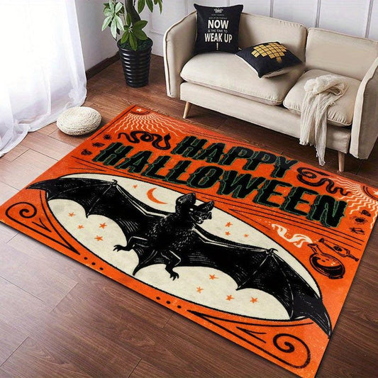 Happy Halloween Winged Bat Flannel Kitchen Rug - Vintage Gothic Decor