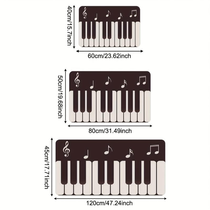 Grey Piano Keys Kitchen Mat Non Slip Washable Area Rug 15.7x23.6in