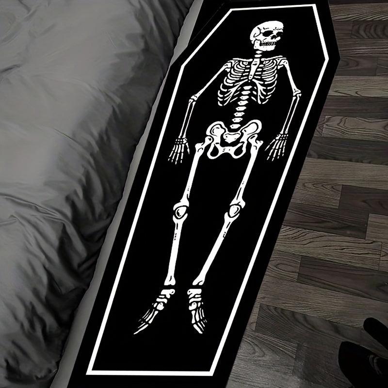 Golden Velvet Skull Satan Tattoo Area Rug Gothic Themed Mat
