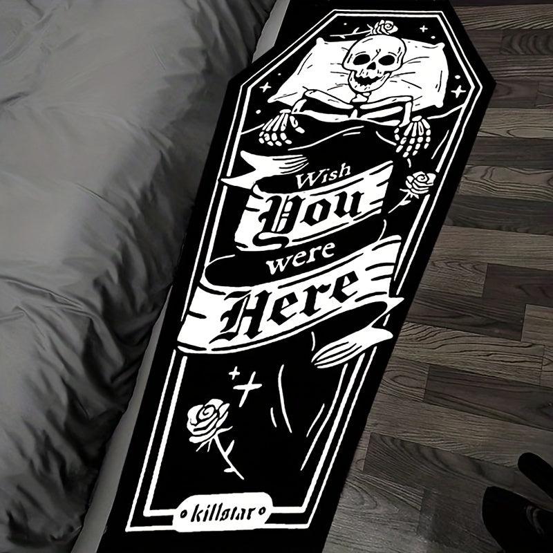Golden Velvet Skull Satan Tattoo Area Rug Gothic Themed Mat