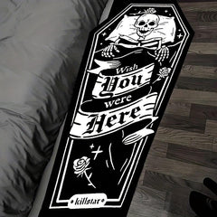 Golden Velvet Skull Satan Tattoo Area Rug Gothic Themed Mat