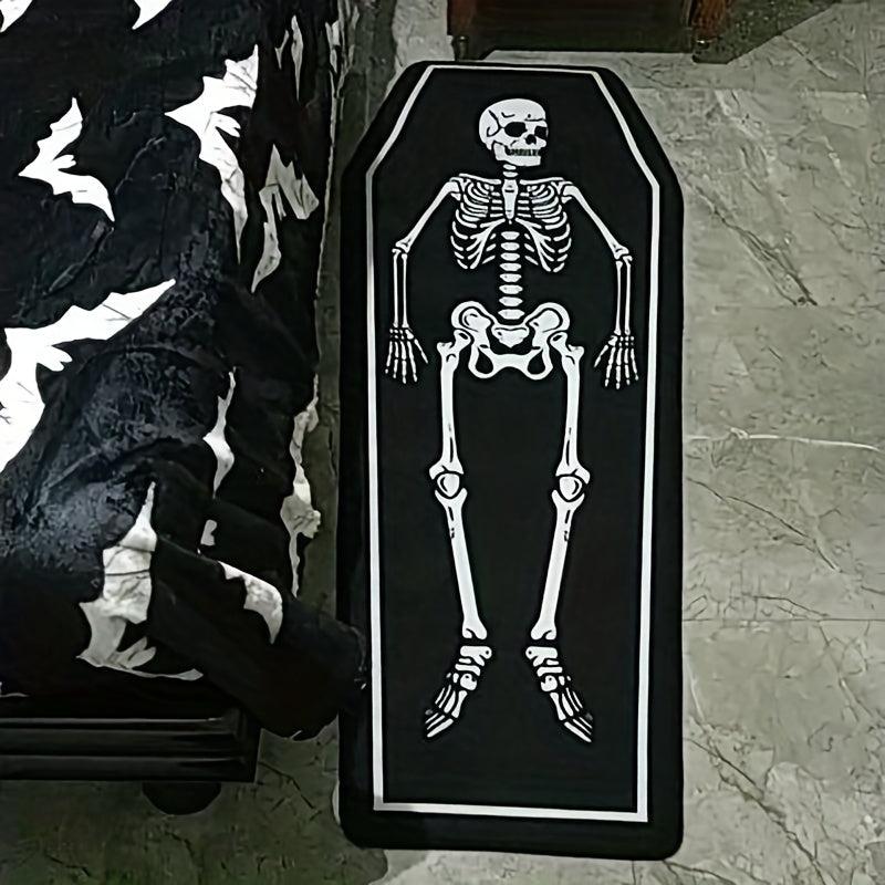 Golden Velvet Skull Satan Tattoo Area Rug Gothic Themed Mat