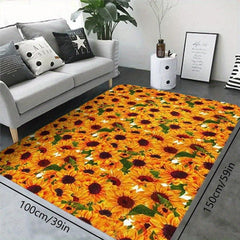 Stain Resistant Sunflower Print Carpet Washable Polyester Rug for Home Decor