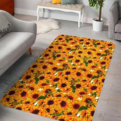 Stain Resistant Sunflower Print Carpet Washable Polyester Rug for Home Decor