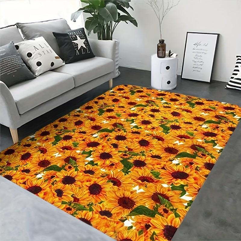 Stain Resistant Sunflower Print Carpet Washable Polyester Rug for Home Decor