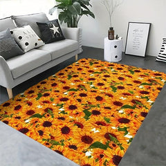 Stain Resistant Sunflower Print Carpet Washable Polyester Rug for Home Decor