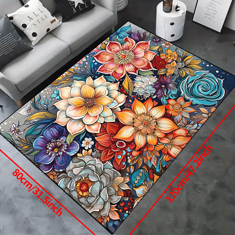 Colorful Floral Area Rugs Non-slip Resistant Rug - Washable Carpet