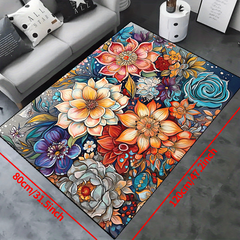 Colorful Floral Area Rugs Non-slip Resistant Rug - Washable Carpet