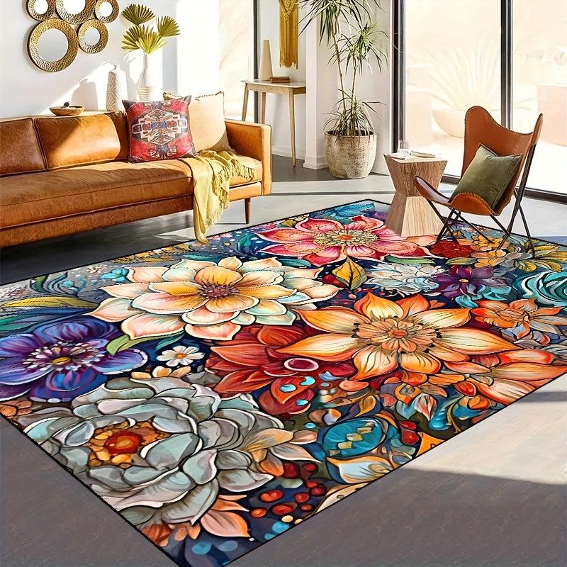 Colorful Floral Area Rugs Non-slip Resistant Rug - Washable Carpet
