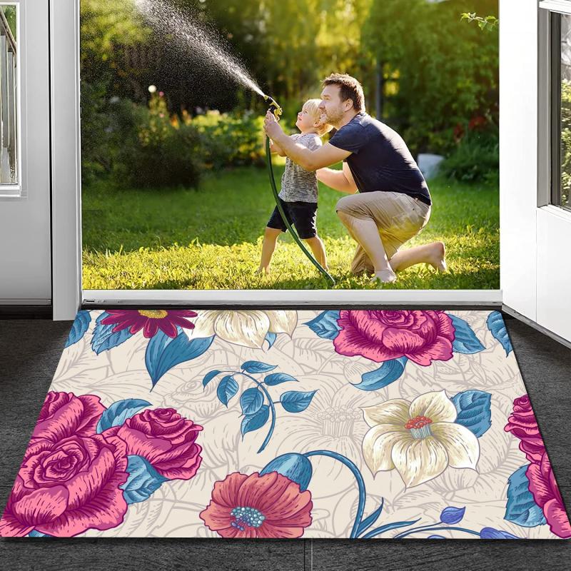Floral Indoor Doormat Non Slip Absorbent Entrance Doormat