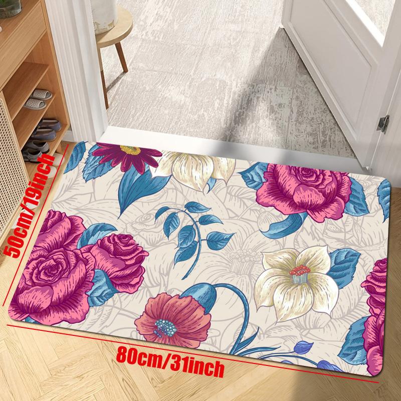 Floral Indoor Doormat Non Slip Absorbent Entrance Doormat