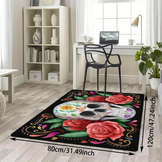 Vintage Floral Skeleton Pink Rose Print Rug - Halloween Decor