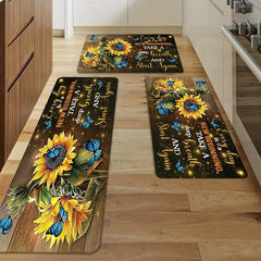 Soft Rustic Sunflower Anti Fatigue Kitchen Rug Non-Slip Set Waterproof