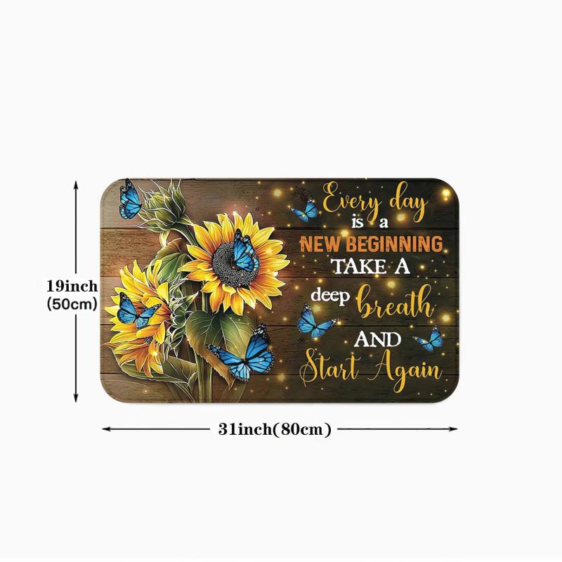 Soft Rustic Sunflower Anti Fatigue Kitchen Rug Non-Slip Set Waterproof