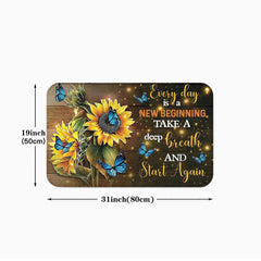 Soft Rustic Sunflower Anti Fatigue Kitchen Rug Non-Slip Set Waterproof