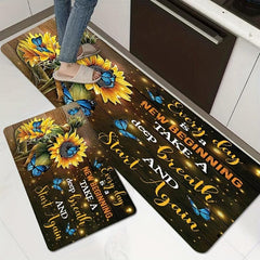 Soft Rustic Sunflower Anti Fatigue Kitchen Rug Non-Slip Set Waterproof