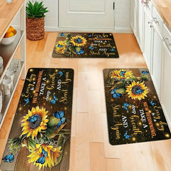 Soft Rustic Sunflower Anti Fatigue Kitchen Rug Non-Slip Set Waterproof