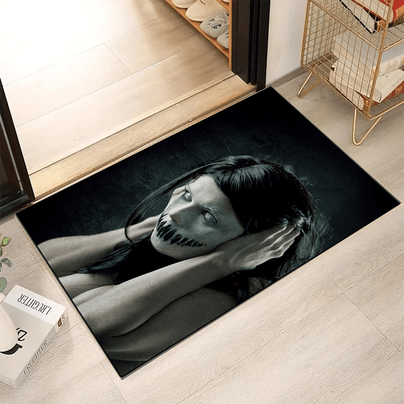 Halloween Horror Area Rug Non Slip Floor Mat Black&White Decor