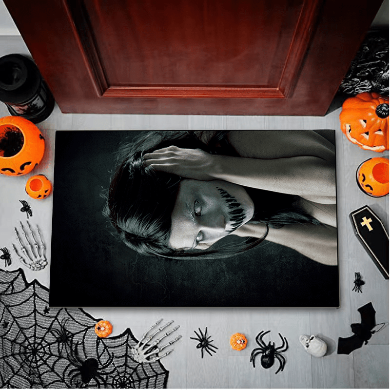 Halloween Horror Area Rug Non Slip Floor Mat Black&White Decor
