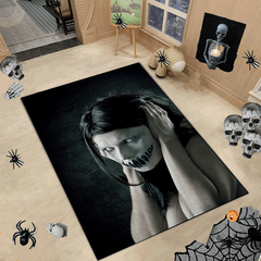 Halloween Horror Area Rug Non Slip Floor Mat Black&White Decor