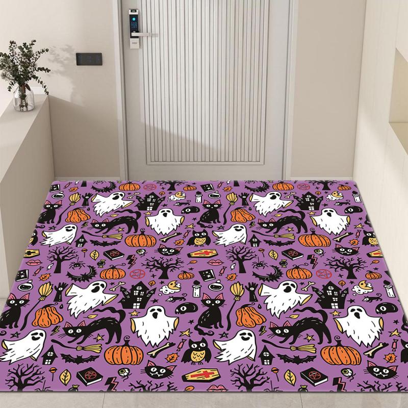 Halloween Pumpkin Welcome Doormat Absorbent Flannel Bath Mat