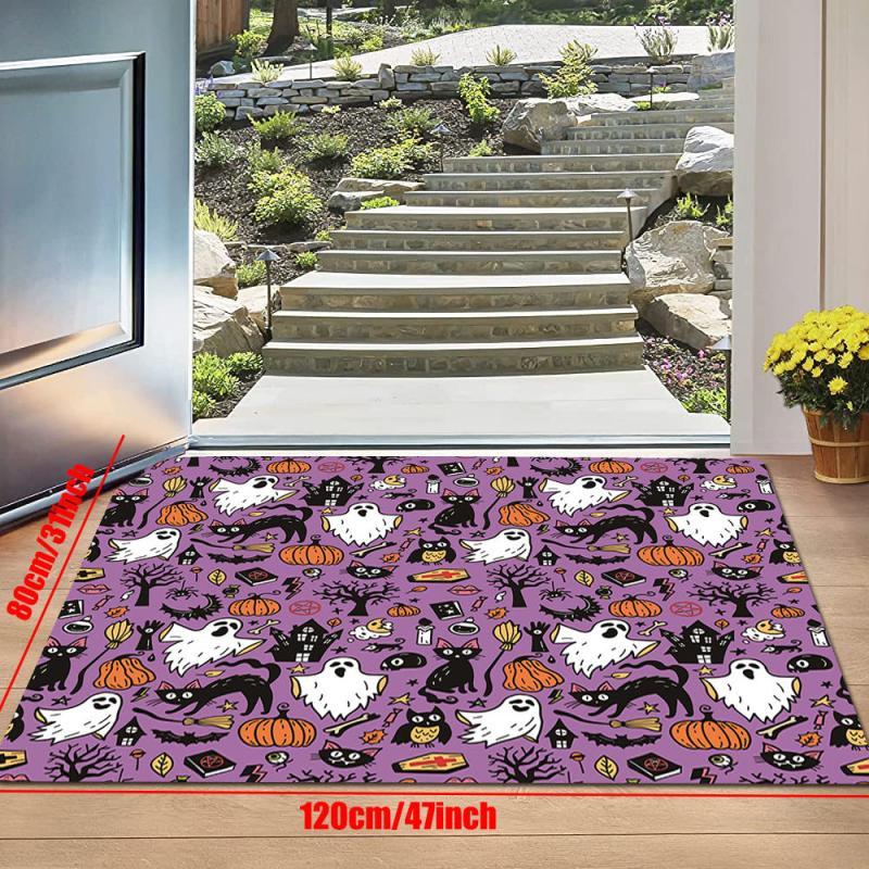 Halloween Pumpkin Welcome Doormat Absorbent Flannel Bath Mat