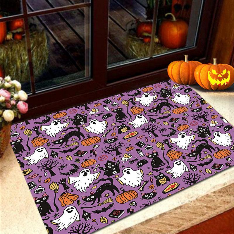 Halloween Pumpkin Welcome Doormat Absorbent Flannel Bath Mat