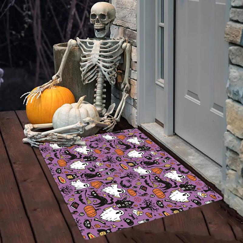 Halloween Pumpkin Welcome Doormat Absorbent Flannel Bath Mat