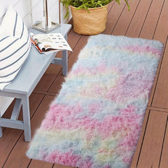 Fluffy Tie Dye Plush Bedroom Carpet Light Grey Shaggy Rug