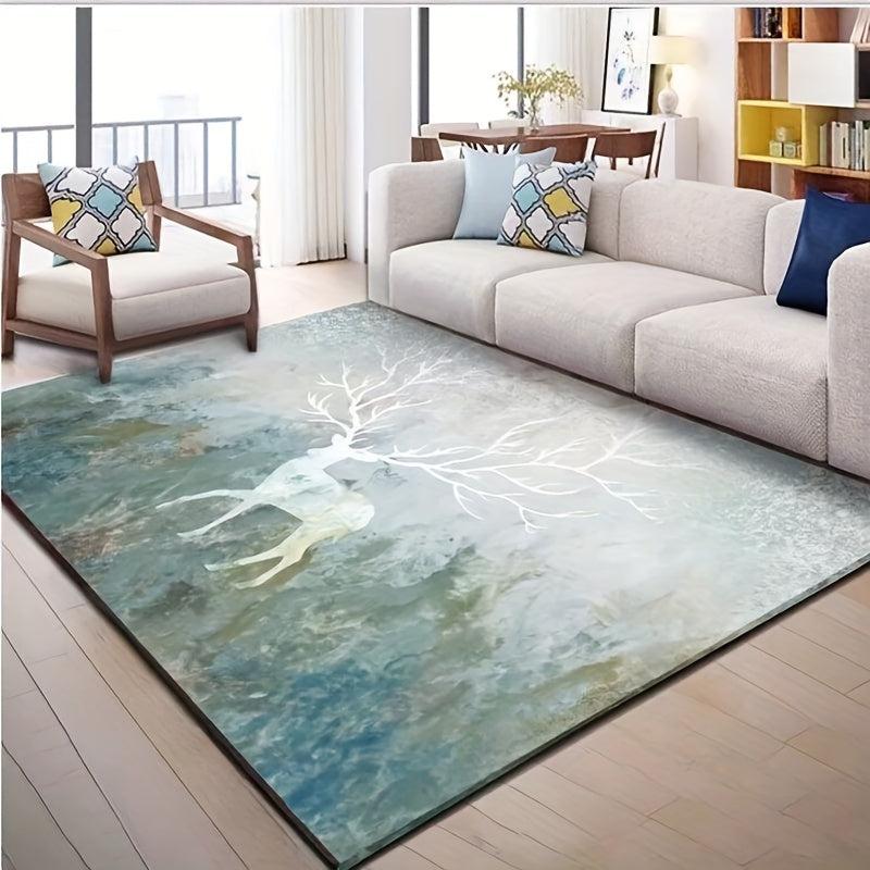 Crystal Velvet Floor Mat with Non Slip Backing Elk Pattern