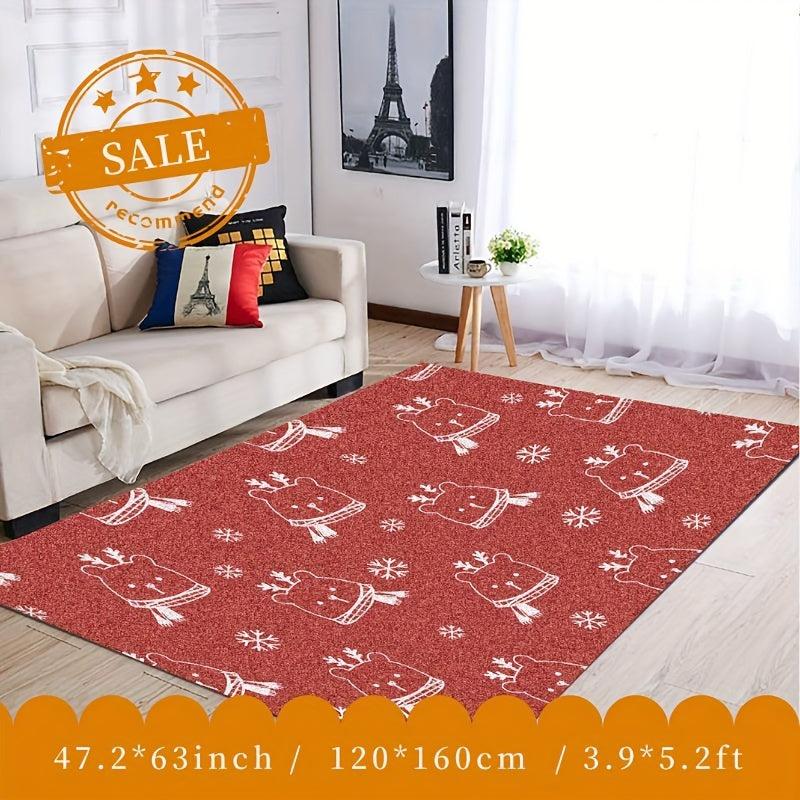 Christmas Kitchen Rug Snowflake Bear Pattern Soft Faux Sheepskin Floor Mat