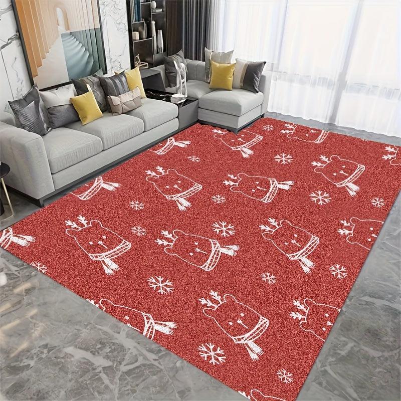 Christmas Kitchen Rug Snowflake Bear Pattern Soft Faux Sheepskin Floor Mat
