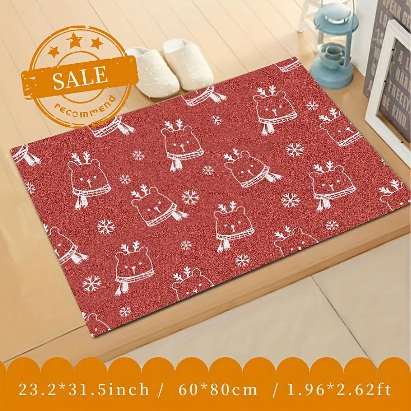 Christmas Kitchen Rug Snowflake Bear Pattern Soft Faux Sheepskin Floor Mat
