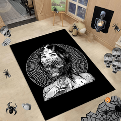 Halloween Horror Pattern Area Rug Black&White Home Decor Carpet