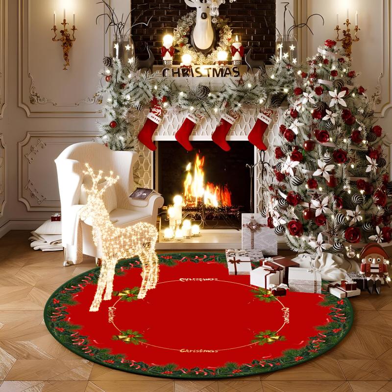 Christmas Tree Skirt Red Xmas Decorations Tree Mat Party