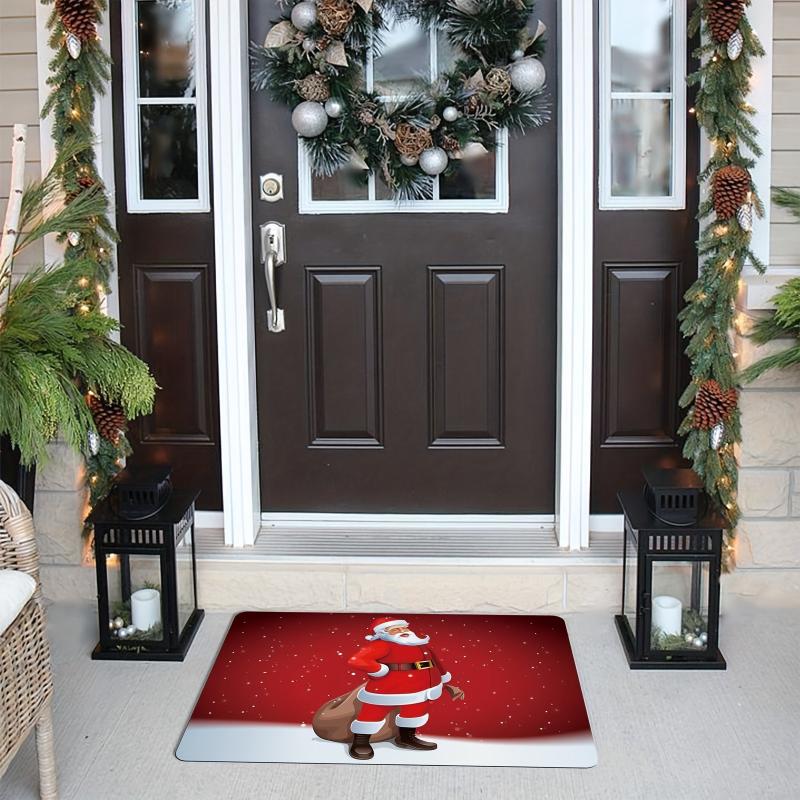 Santa Claus Doormat Non Slip Rubber Back Entrance Rug Machine Washable