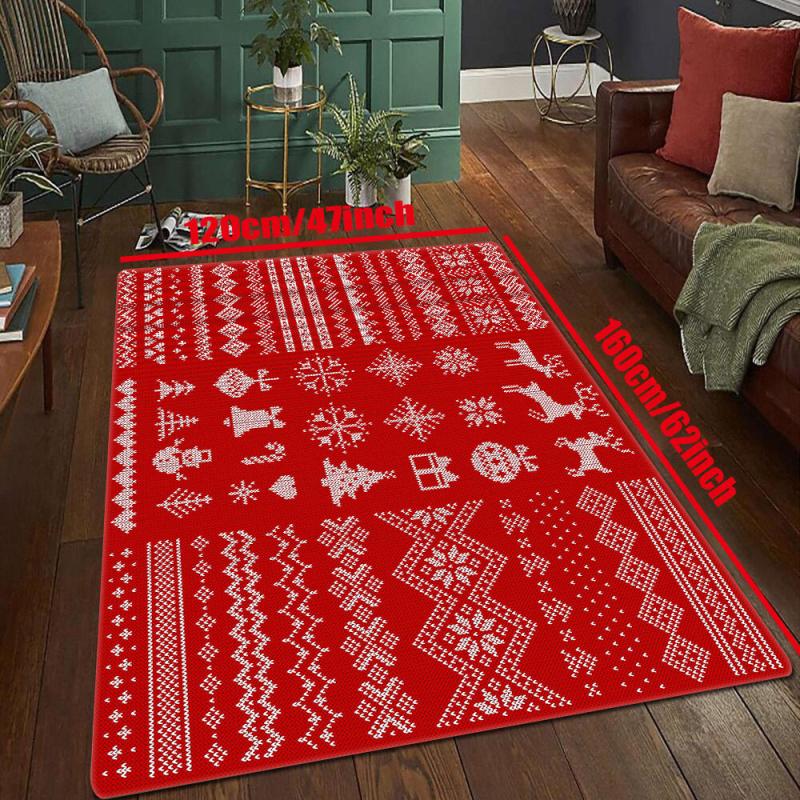 Christmas Kitchen Rug Red Elk Christmas Tree Print Carpet Mat