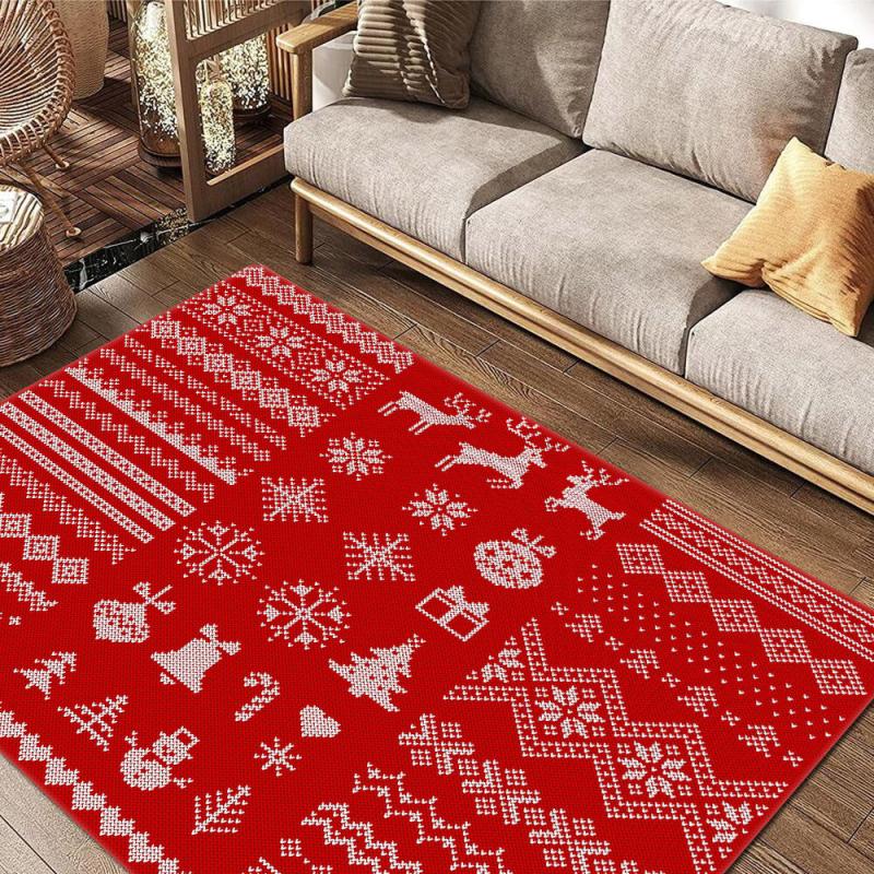 Christmas Kitchen Rug Red Elk Christmas Tree Print Carpet Mat
