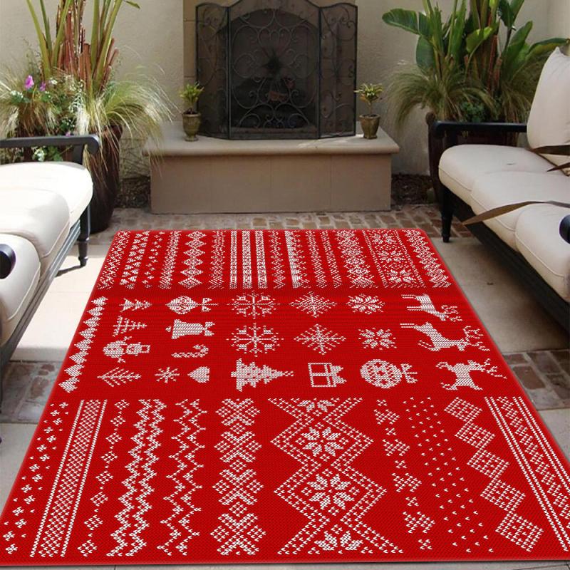 Christmas Kitchen Rug Red Elk Christmas Tree Print Carpet Mat
