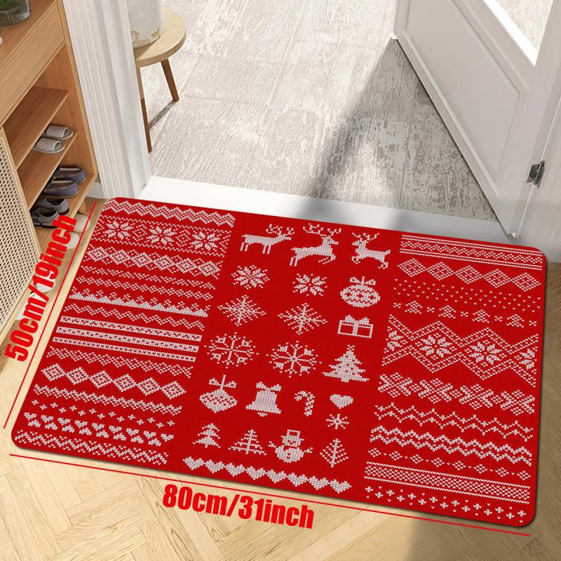 Christmas Kitchen Rug Red Elk Christmas Tree Print Carpet Mat