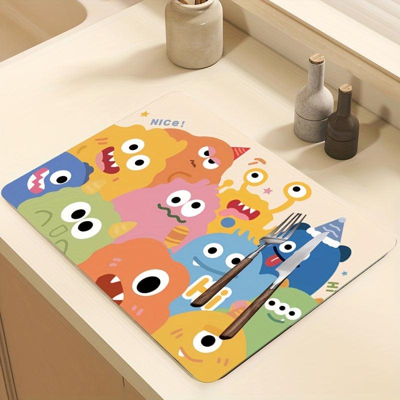 1pc Monster Kitchen Drain Mat Absorbent Quick Drying Bar Coaster Place Mat